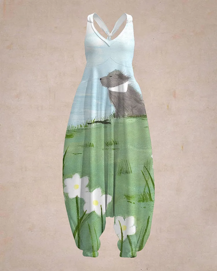 Women's Cute Dog Art Pattern Comfy Jumpsuit