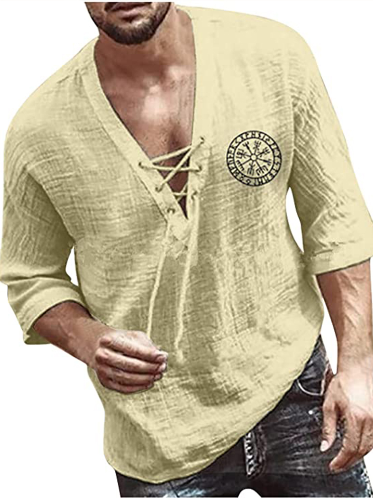 Men's Viking Vegvisir Lace Up V Neck Tunic wearshes
