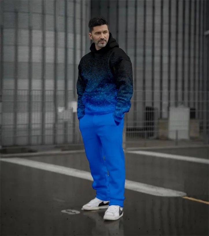 Men's colorblock print sports hoodie Set 315