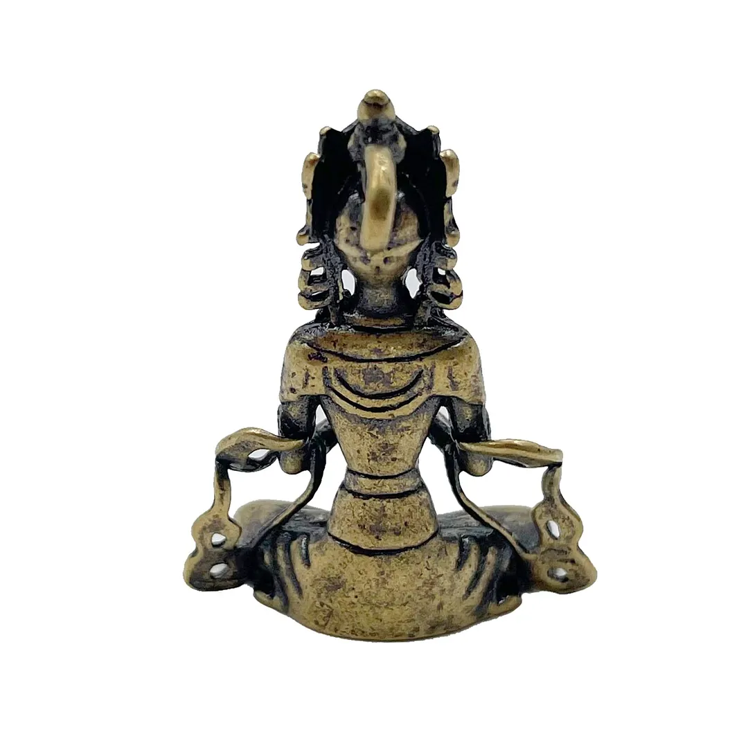 Retro Brass Meditate Zen Buddhism Household Buddha ornament Living Room Handmade Decoration Copper Statue Tea House Ornament