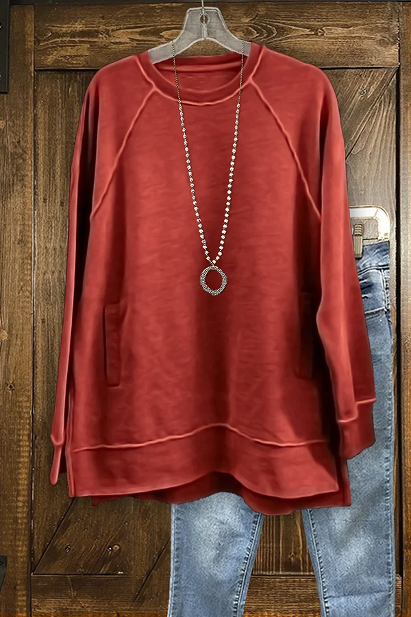 Cotton Casual Raglan Sleeve Pocket Sweatshirt