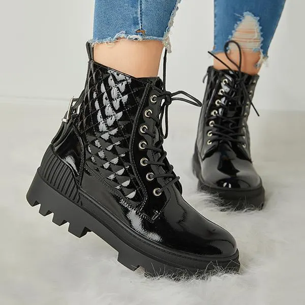 Women Vintage Motorcycle Mid Heel Platform Boots