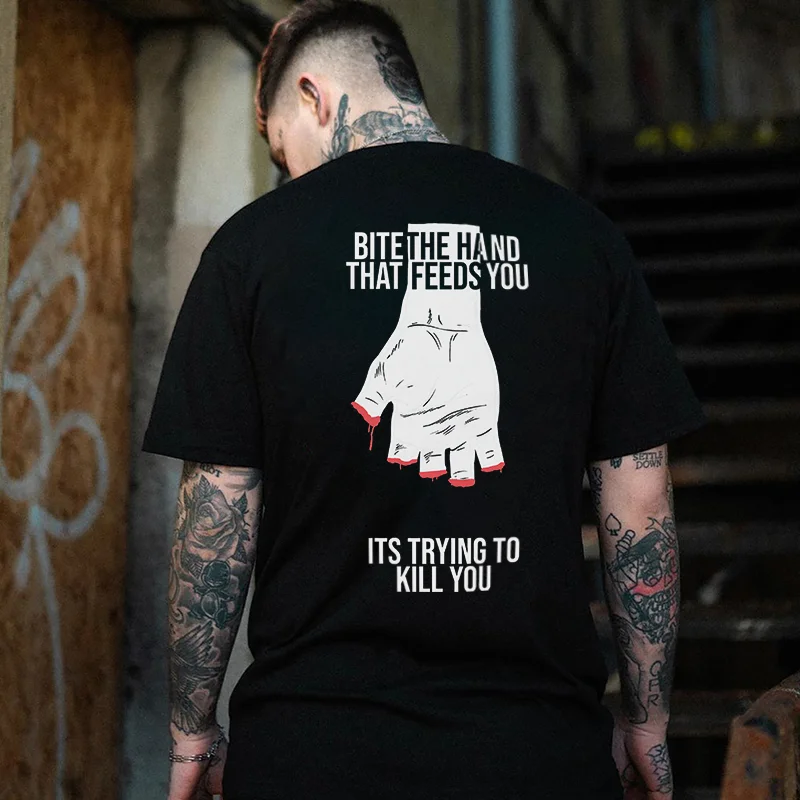 Bite The Hand That Feeds You Printed Men's T-shirt -  