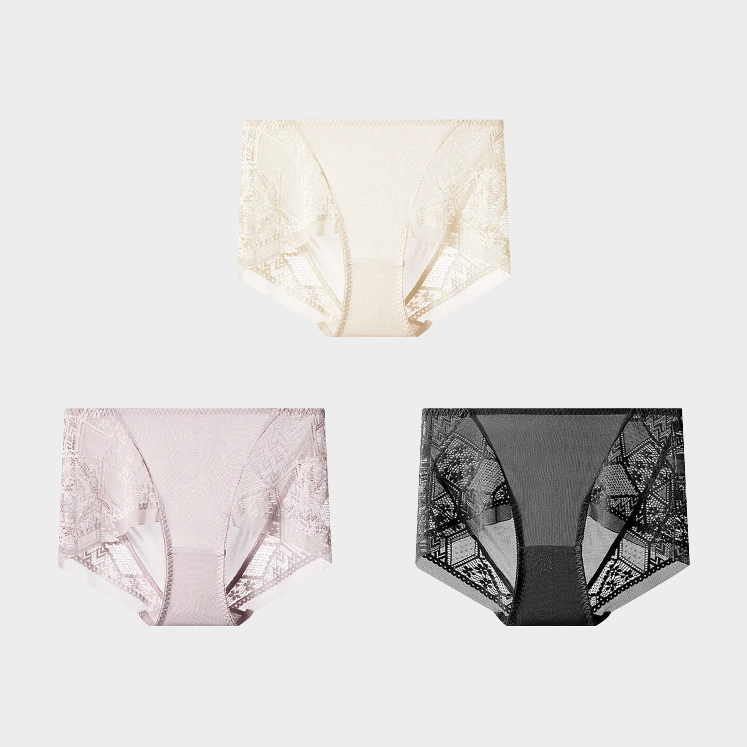 100 Silk Briefs Lace Panties Middle Waist 3-Pack REAL SILK LIFE
