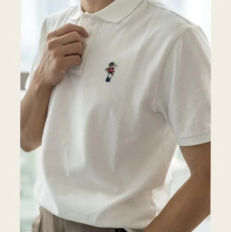 Short Sleeve Cotton Polo Shirt for Men Loose Fit