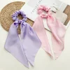 12PCS Plain Colors Satin Silky Bowknot Ribbon Hair Band Scrunchies