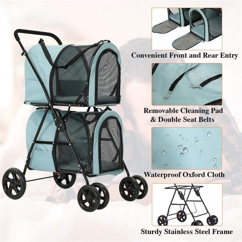 Double Pet Stroller for 2 Pets with Suspension System 360° Rotating Front Wheel