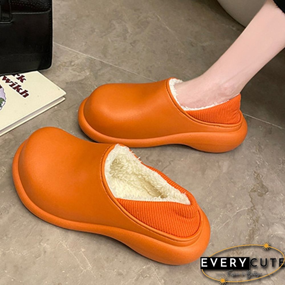 Waterproof Winter Shoes For Women Platform Cotton Slippers Warm Thick Soled Plush Flats Shoes