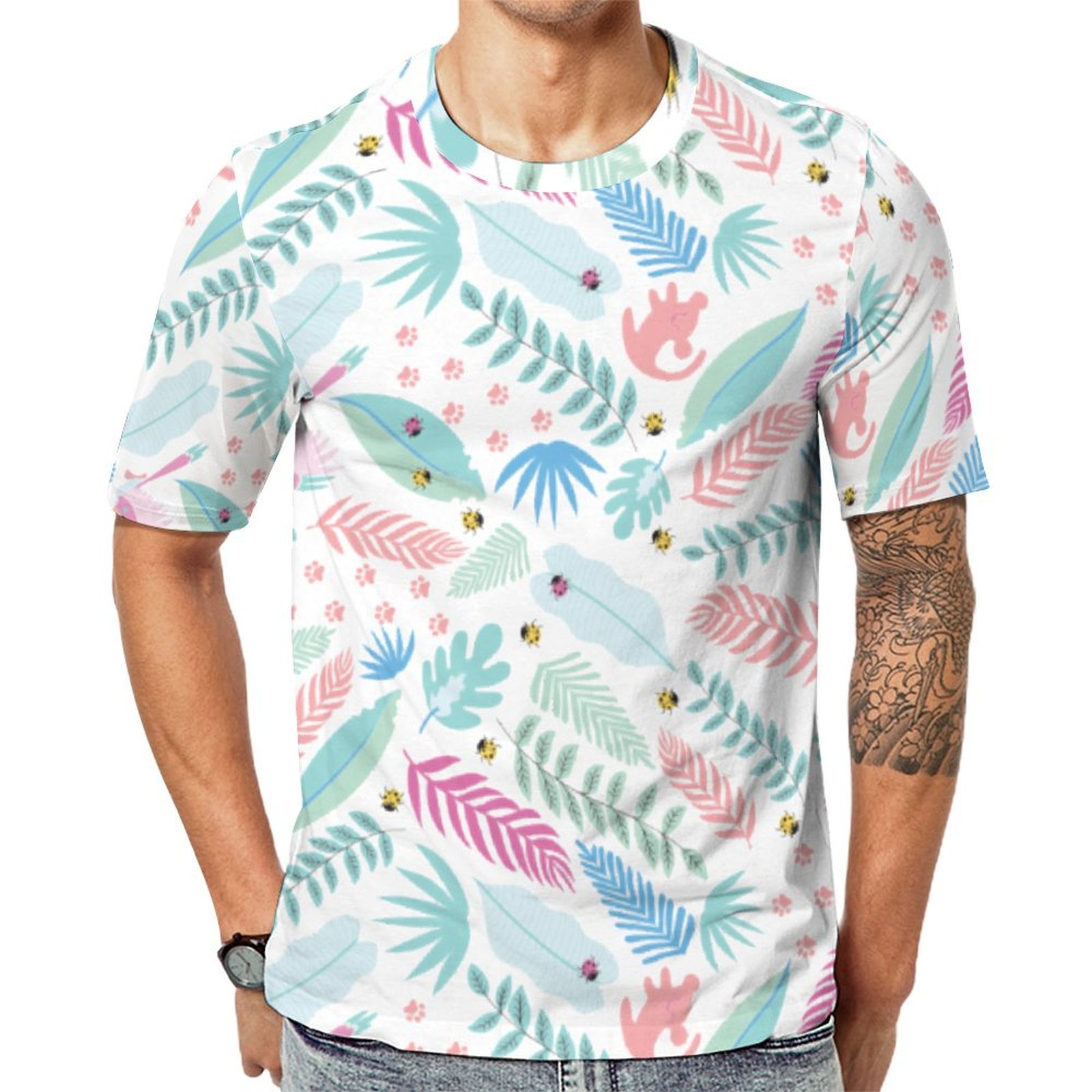 Lion King Tropical Leaves  Short Sleeve Print Unisex Tshirt Summer Casual Tees for Men and Women Coolcoshirts