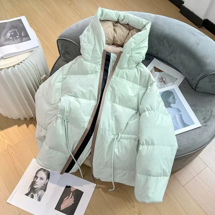 New Autumn Winter Women Fashion Hooded 90% White Duck Down Coat Lady Slim Thick Warm Zipper Drawstring Lace-up Snow Jacket