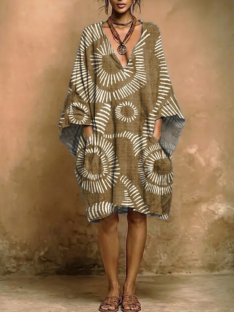Women's Geometric Patterns Print Retro Pocket Dress