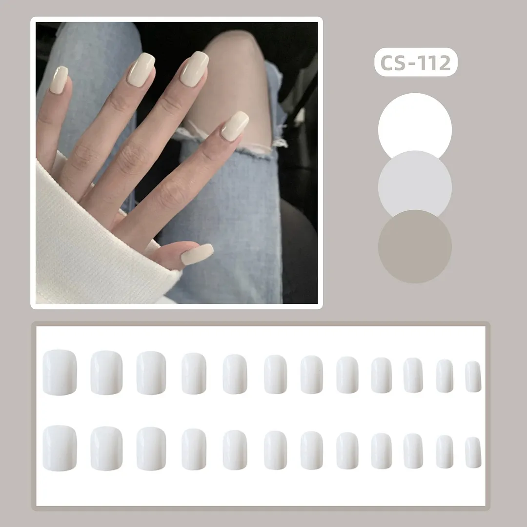Girls Candy Pink Color False Nails Women Nature Nude Jelly Fake Nail Short Round Head Full Cover Nail Art Tips With Glue 24pcs-Nail Inspo