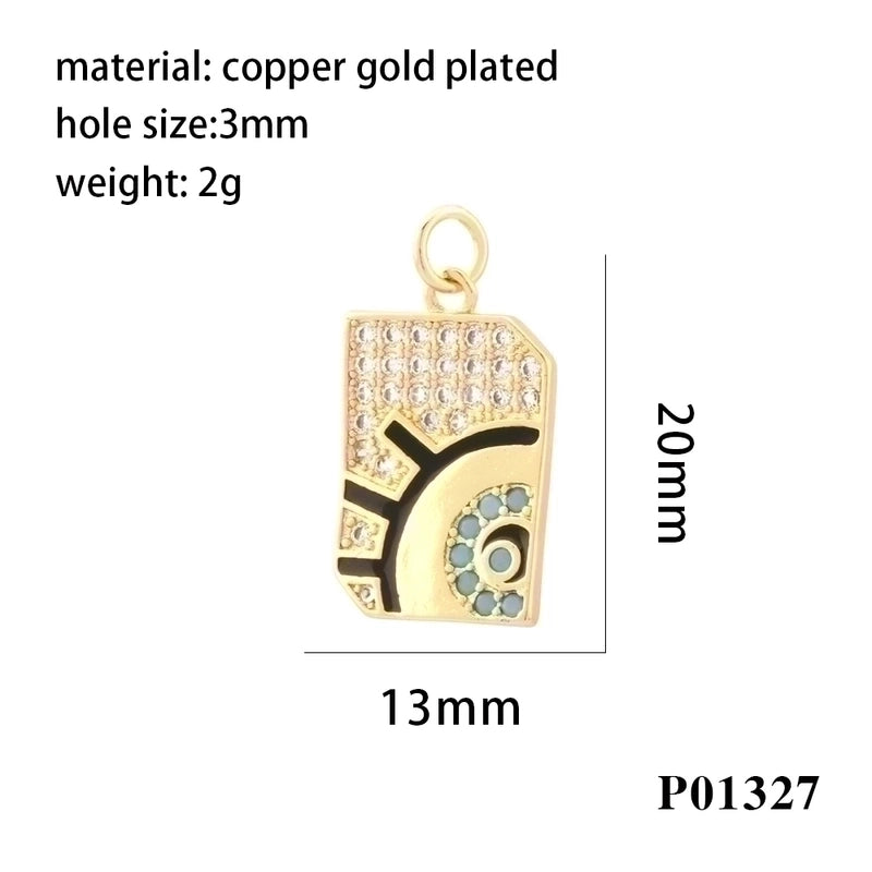 Minimalist Palm Heart Shape Eye Copper Plating Inlay Zircon 18k Gold Plated Charms