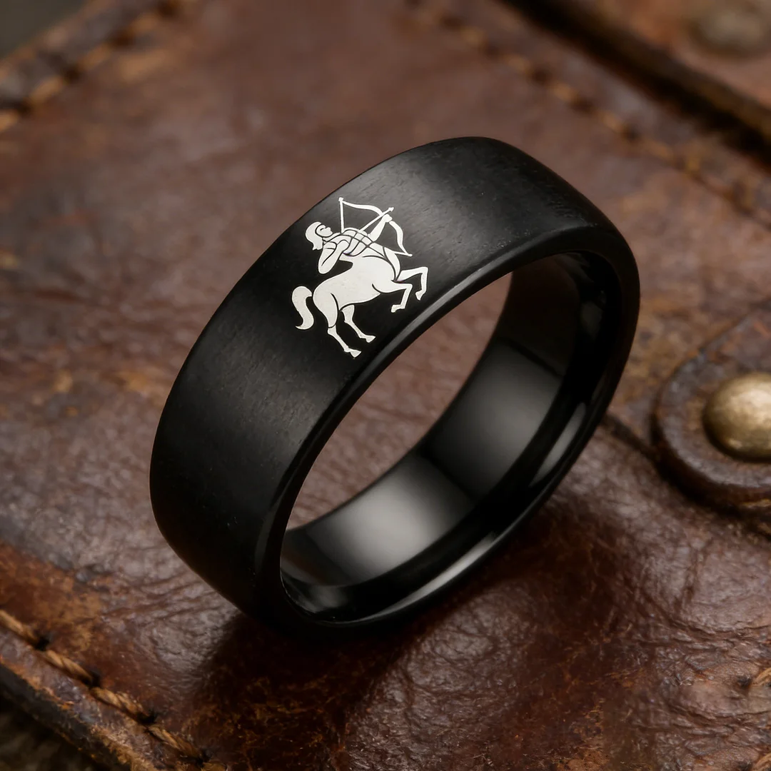 Men Women Sagittarius Tungsten Carbide Rings Prints Laser Design Domed Top Black Tungsten Wedding Bands 4MM 6MM 8MM