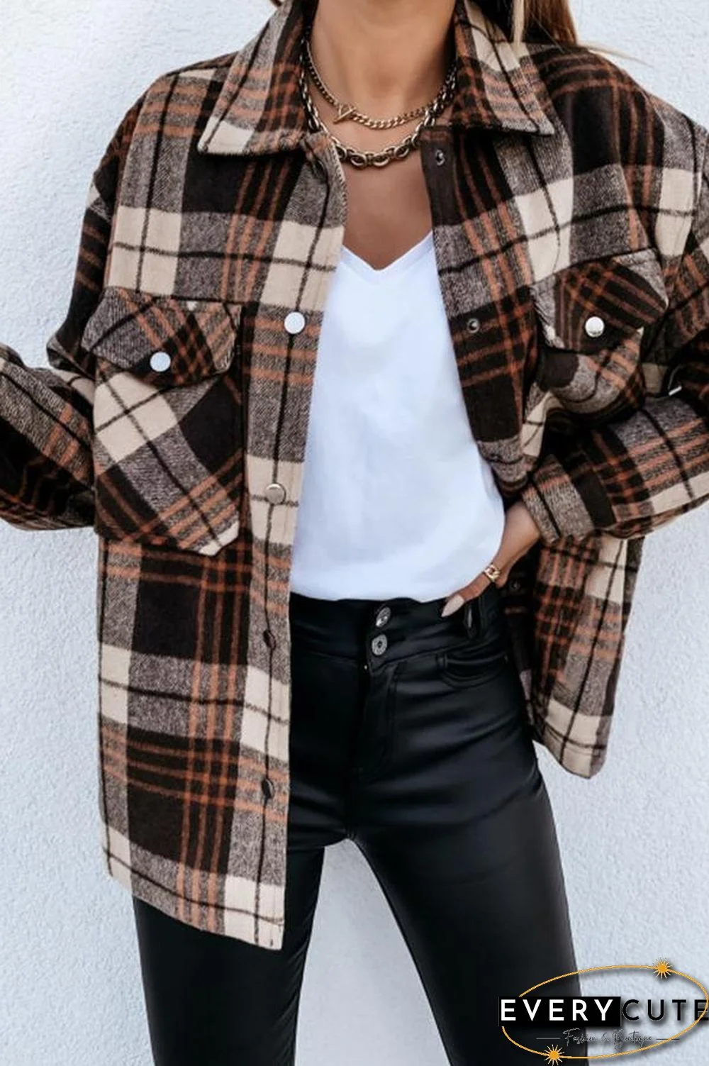 Long Sleeve Plaid Shirt Collar Jacket P13324
