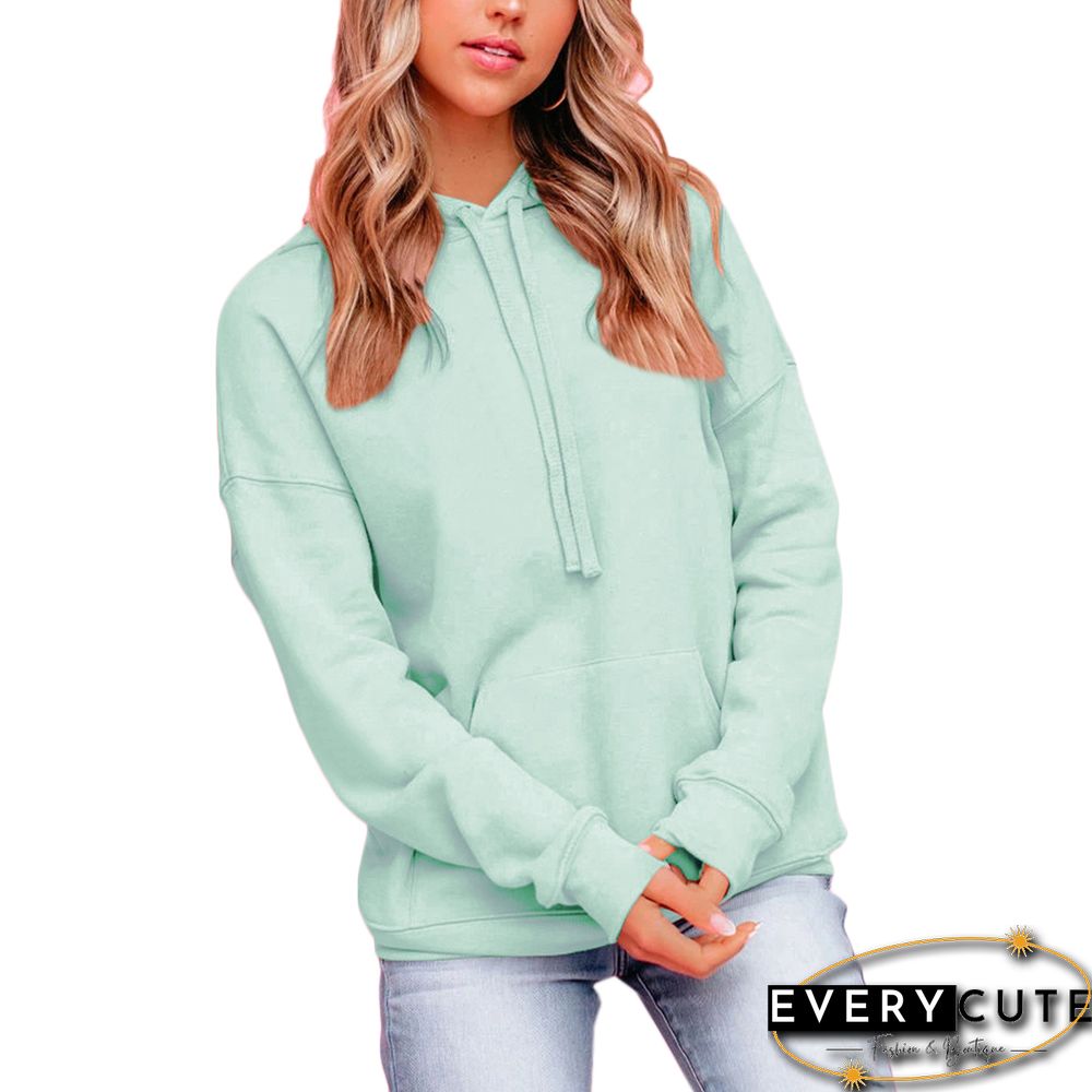 Solid Light Green Kangaroo Pocket Pullover Hoodie