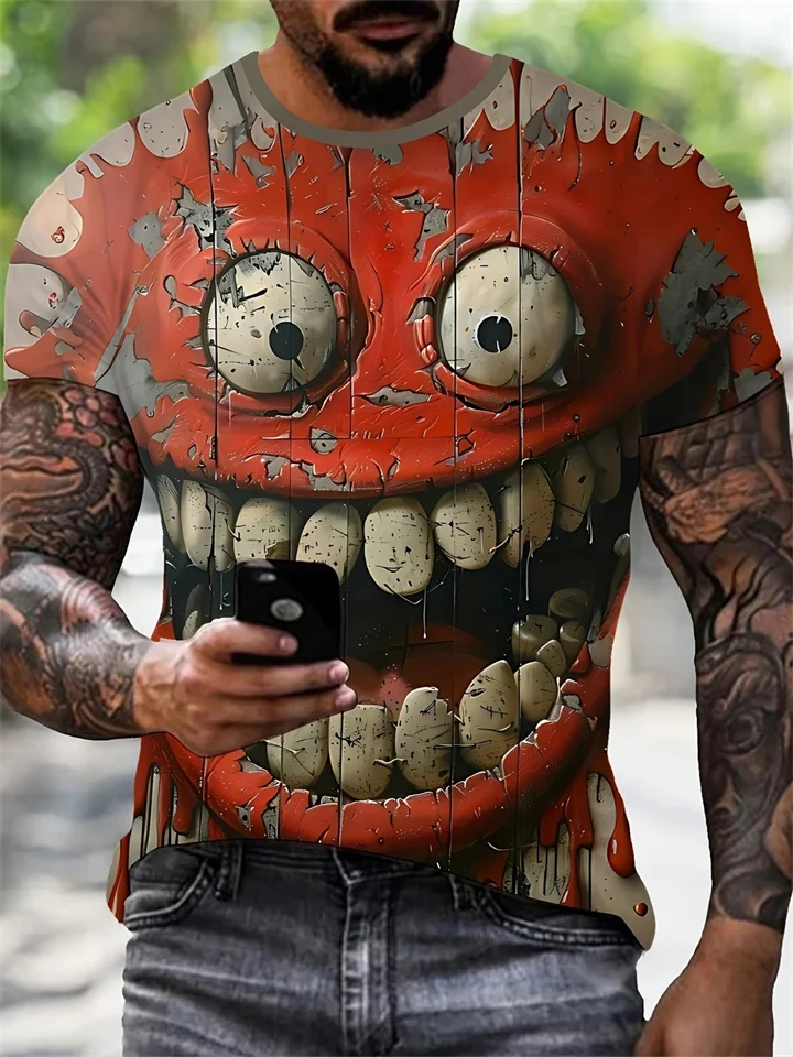 Retro Abstract Patterns 3D Digital Printed Men's Summer Casual Short-sleeved T-shirt