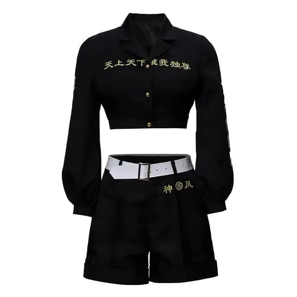 Ryuguuji Ken Cosplay Costumes Women's Black Uniform Top and Shorts Full Set