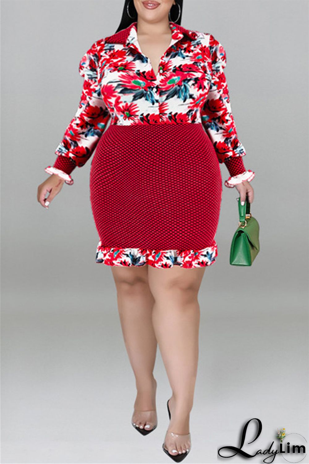 Purple Fashion Casual Print Patchwork Turndown Collar Long Sleeve Dresses