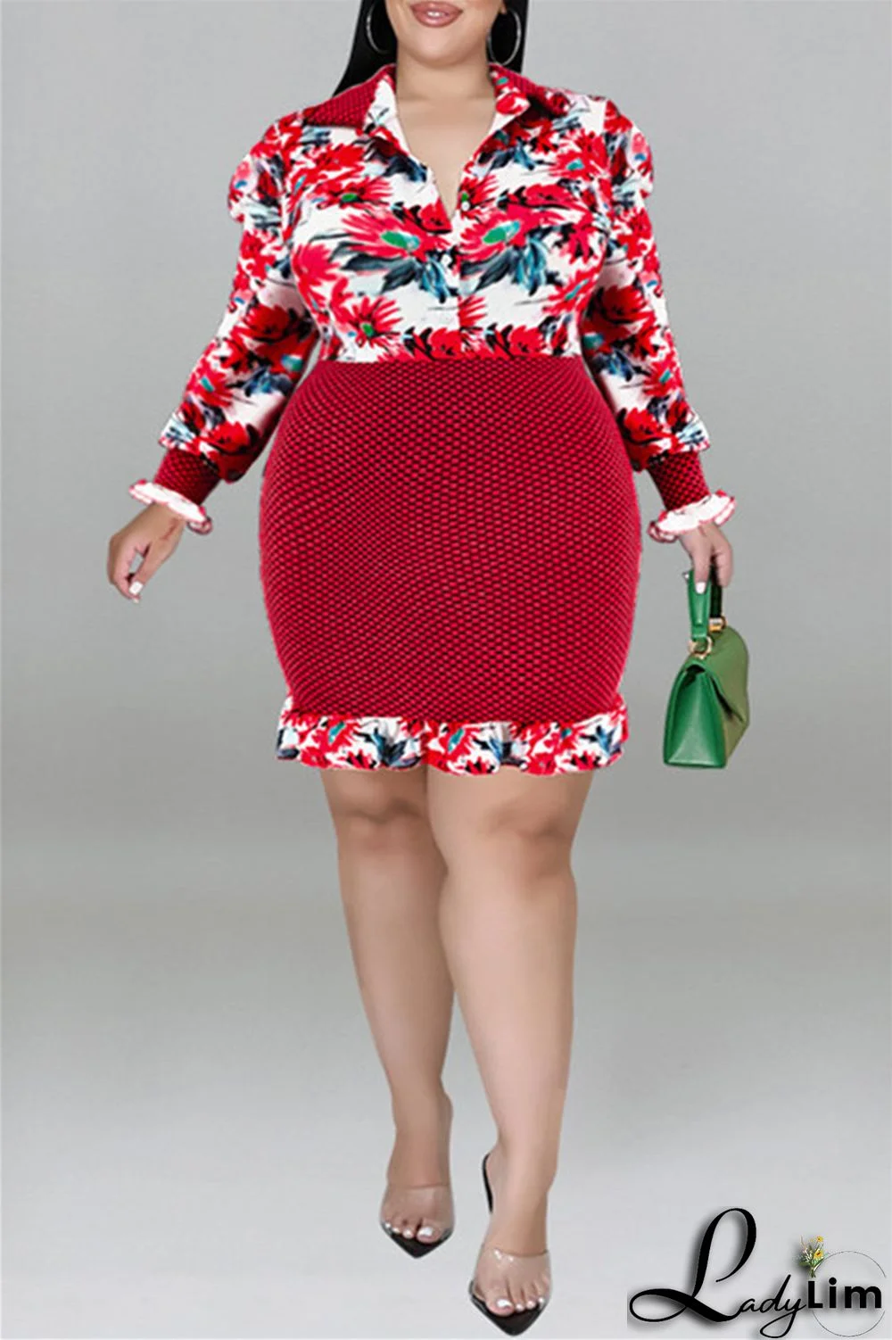 Purple Fashion Casual Print Patchwork Turndown Collar Long Sleeve Dresses