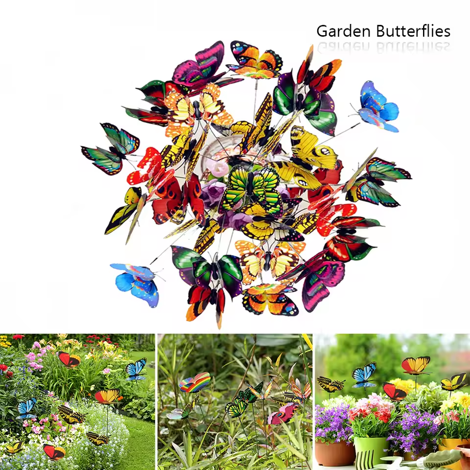 Tegooe 50PCS Colorful Simulation Butterfly Stakes - Outdoor Garden Plant Decoration