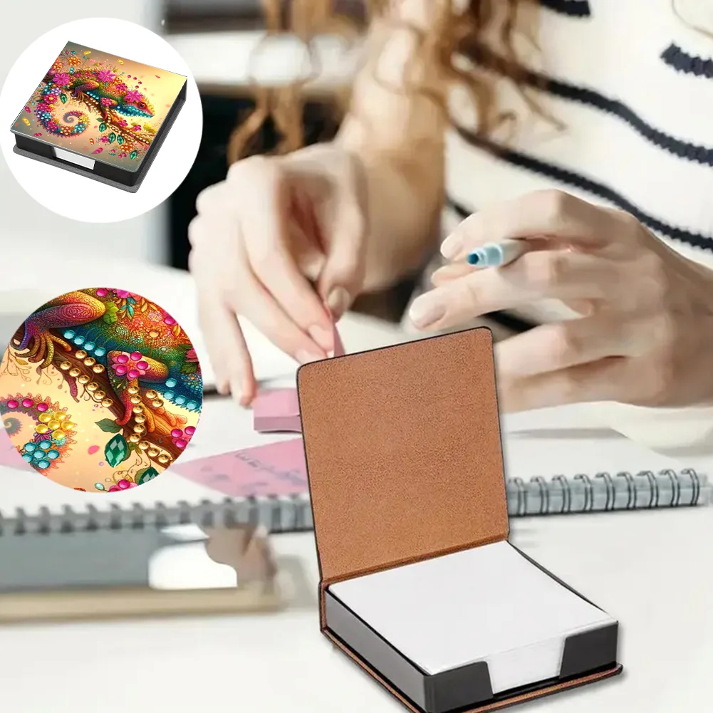 PU Lizard Diamond Painting Notecard Box with Papers for DIY Art Craft