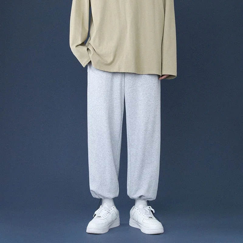 Aonga Spring New Men's Baggy Straight Leg Sweatpants Korea Style Fashion Wide-Leg Pants Casual Trousers Male Black White Light Grey aonga