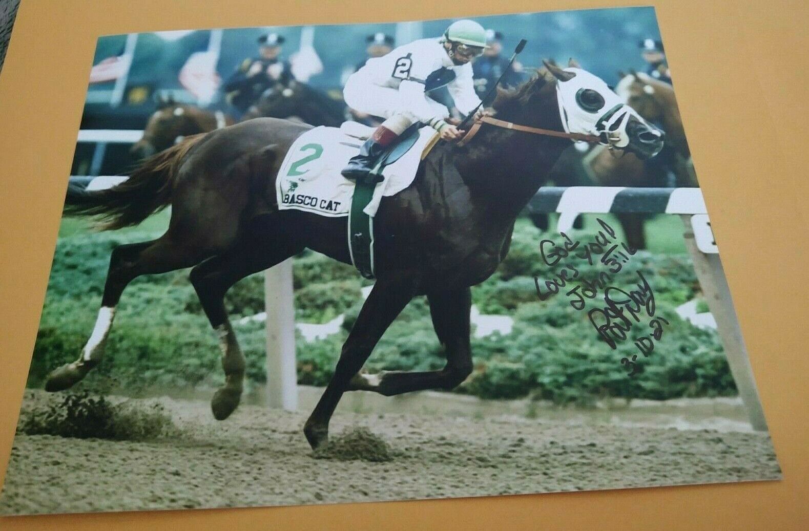 PAT DAY TABASCO CAT 1994 BELMONT STAKES SIGNED 8x10 Photo Poster painting COA HORSE RACING HOF