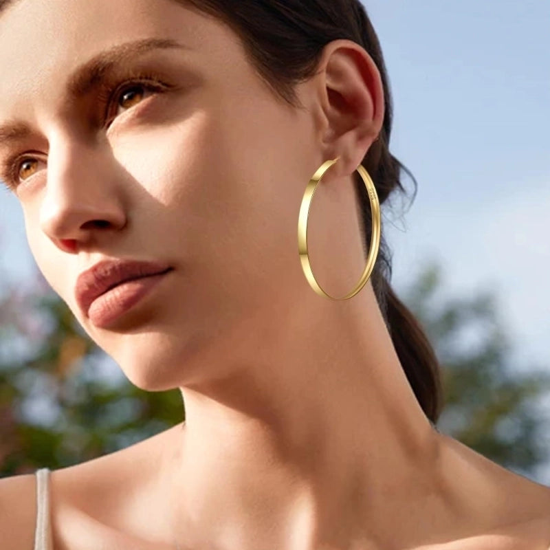 1 Pair Exaggerated Streetwear Solid Color Brass 14K Gold Plated Hoop Earrings