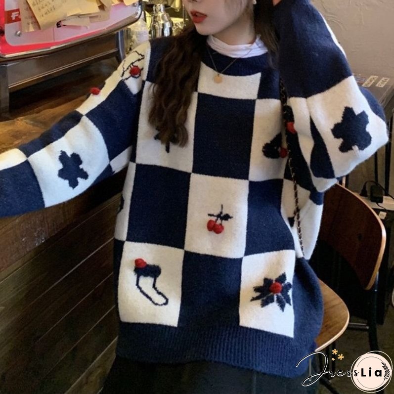 Christmas Plaid Knit Pullover