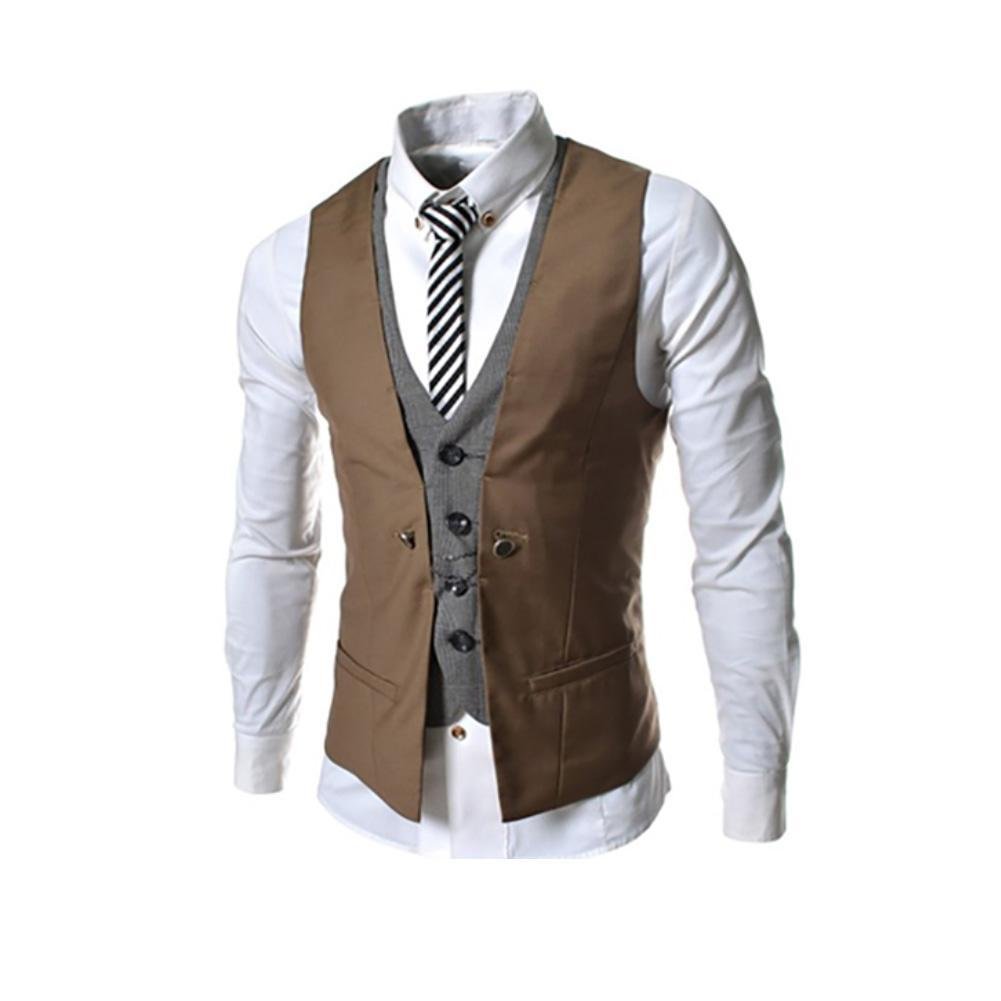 Men Sleeveless V Neck Single-breasted Slim Gilet Business Suit Top Waistcoat  Casual Sleeveless Formal Business Vest M-2XL