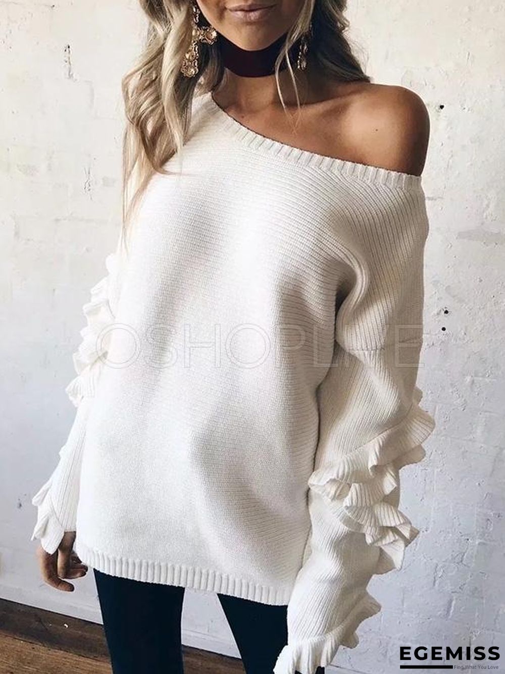 Loose Solid Falbala Knitting Sweater | EGEMISS