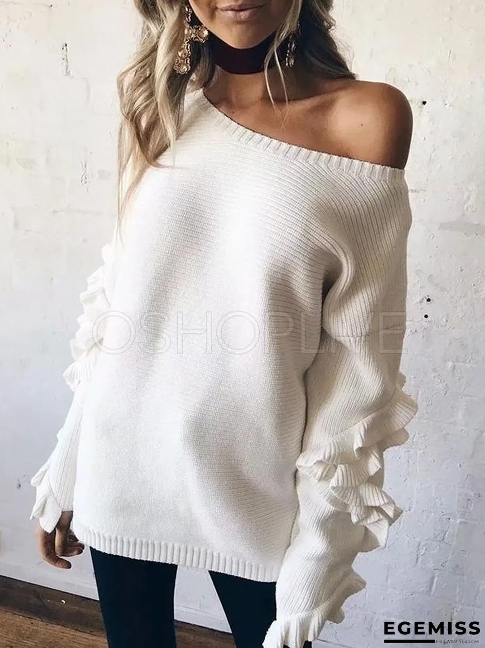 Loose Solid Falbala Knitting Sweater | EGEMISS