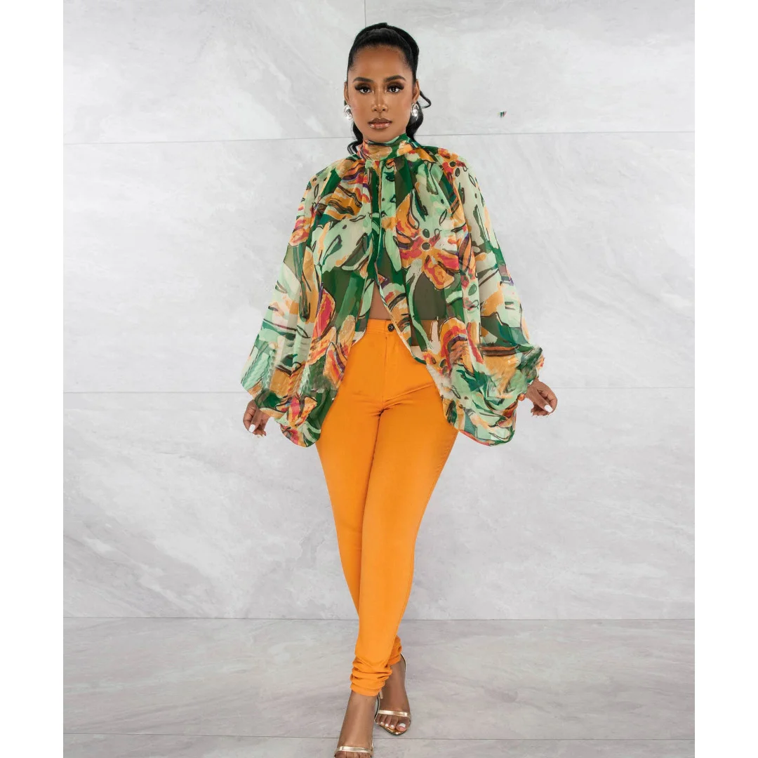 Fashion Lace Printed Chiffon Shirt Dolman Sleeve Top | IFYHOME