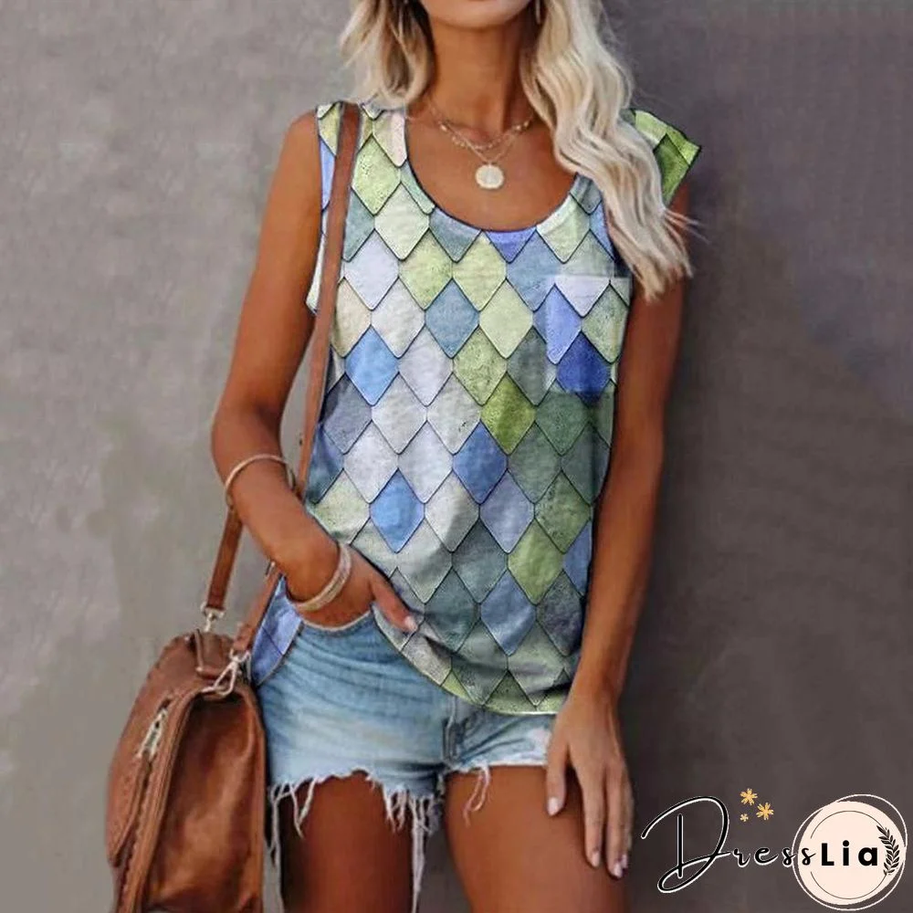 Round Neck Geometric Printed Shirt