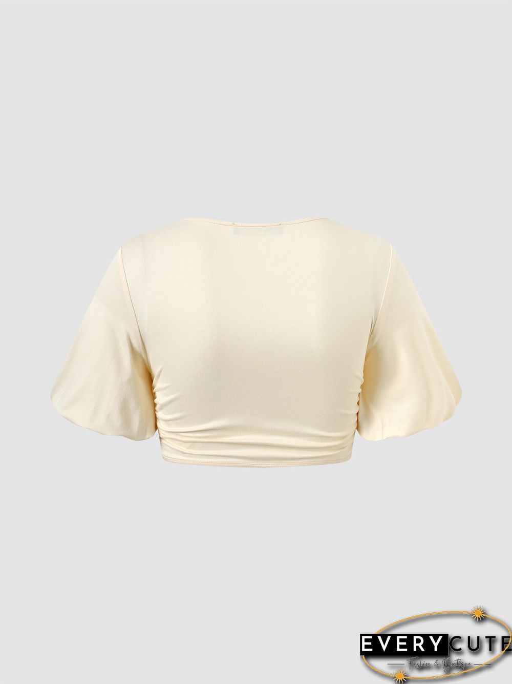 Solid Cut Out Twisted Short Sleeve V-neck Crop Top