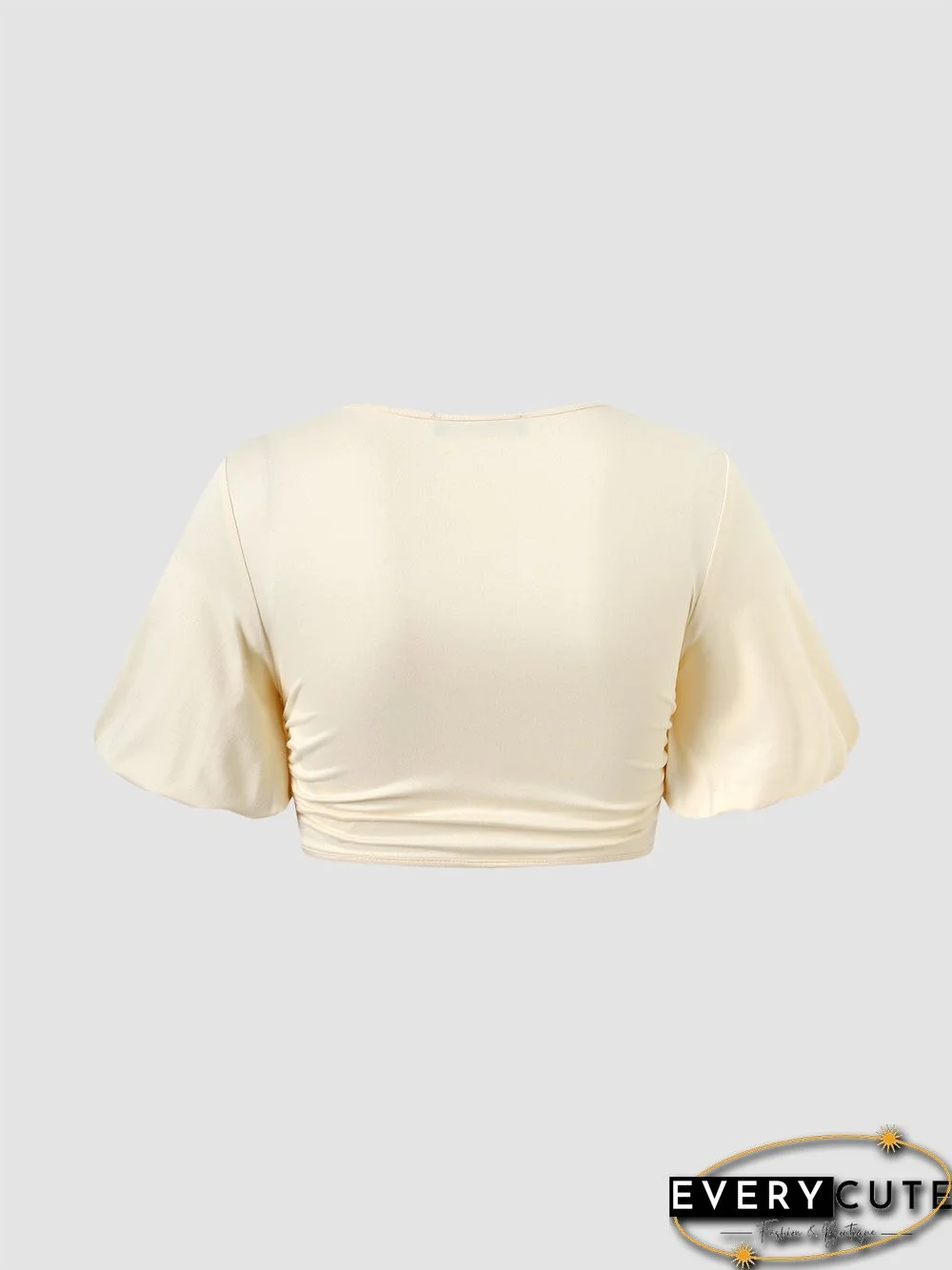 Solid Cut Out Twisted Short Sleeve V-neck Crop Top