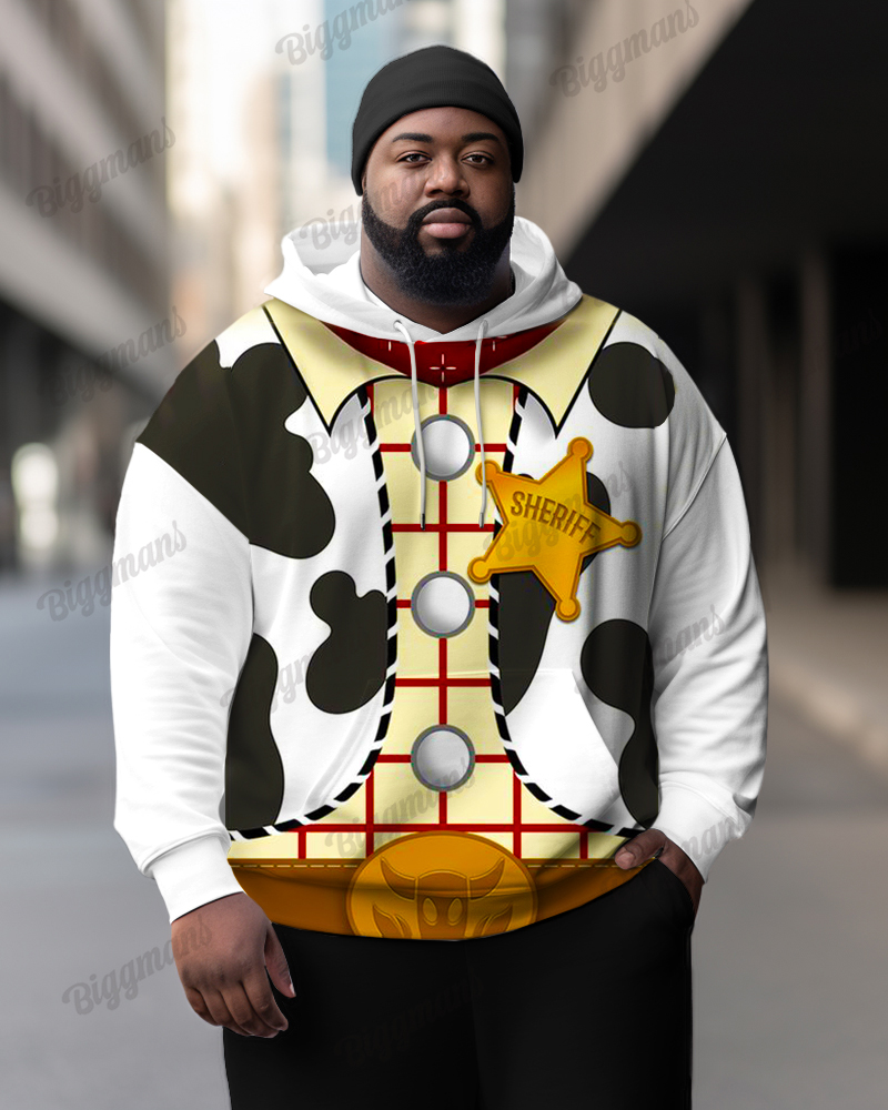 Men's Plus Size Cow Colorblock Cowboy Print Long Sleeve Hoodie