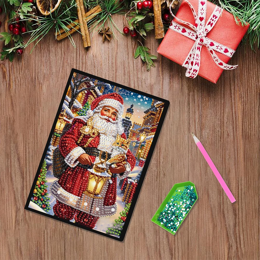 Santa Claus A5 Size Diamond Painting Notebook Set with 4Pcs Bookmark Gift