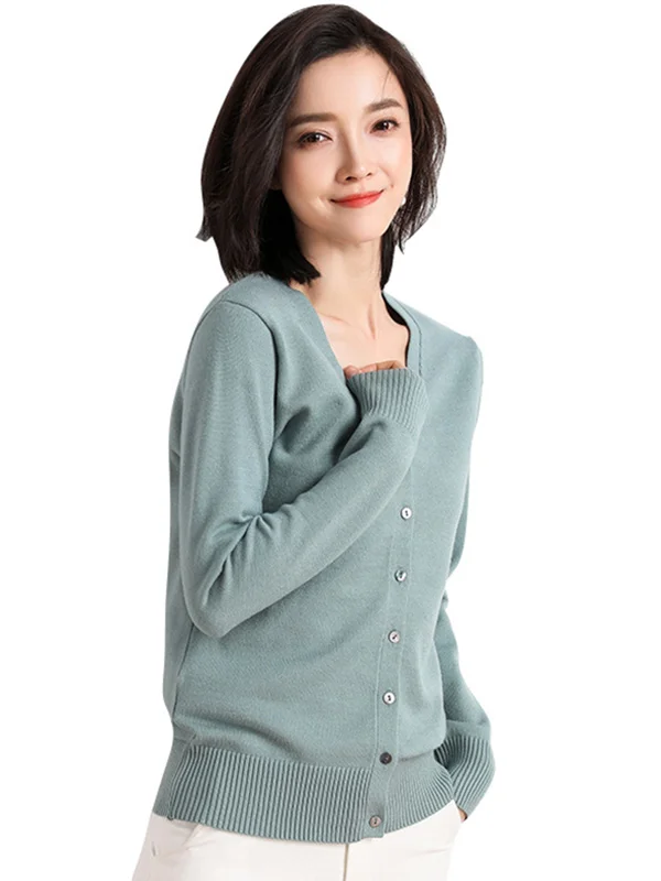 Stylish Simple 12 Colors V-Neck Single-Breasted Long Sleeve Knitwear
