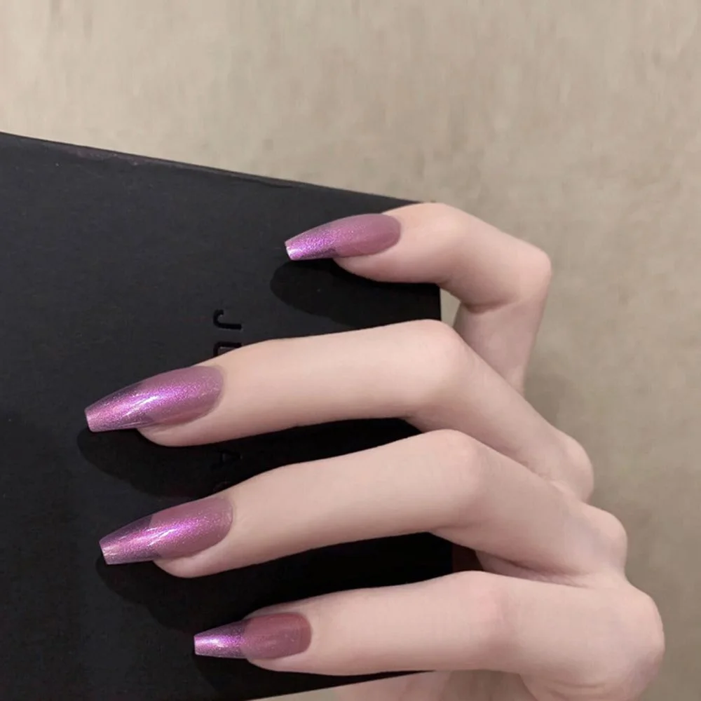 24pcs Glossy White False Nails Extra Long Ballerina Coffin Aurora Neon Purle UV Gel Glue On Fake Fingersnails Extention Tool-Nail Inspo