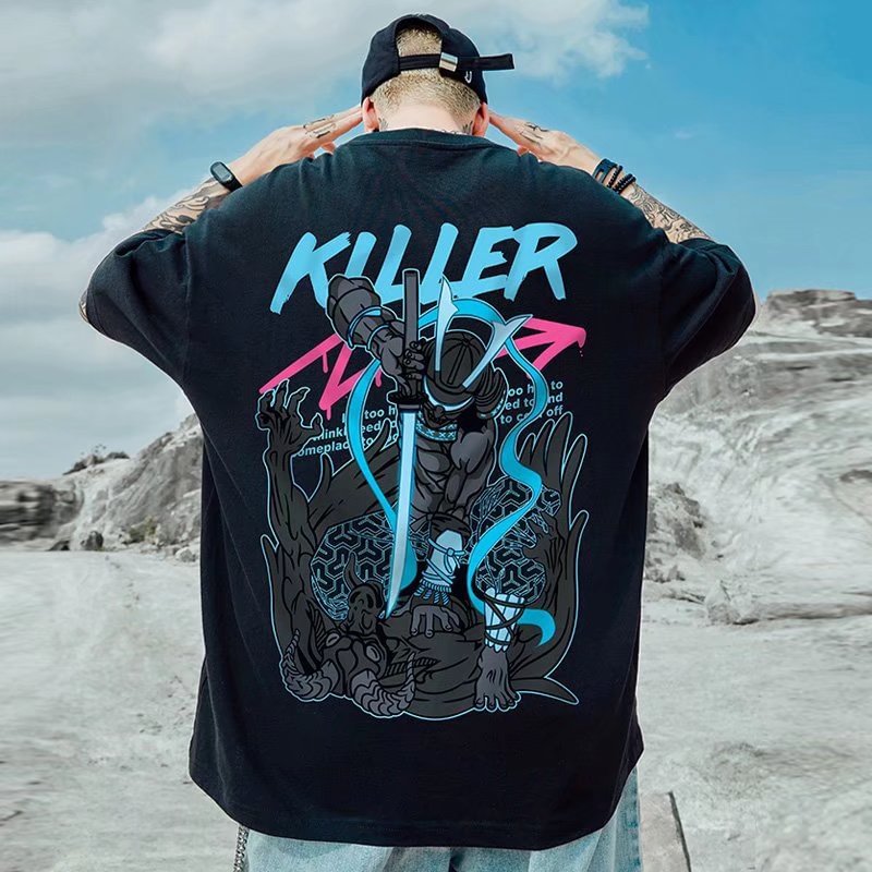 Harajuku Samurai Print Casual Crewneck T-Shirt