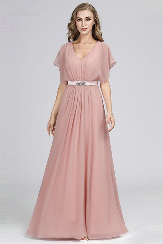 Gorgeous Pink Chiffon Prom Dress With Ruffles Long Evening Gowns Crystals - lulusllly