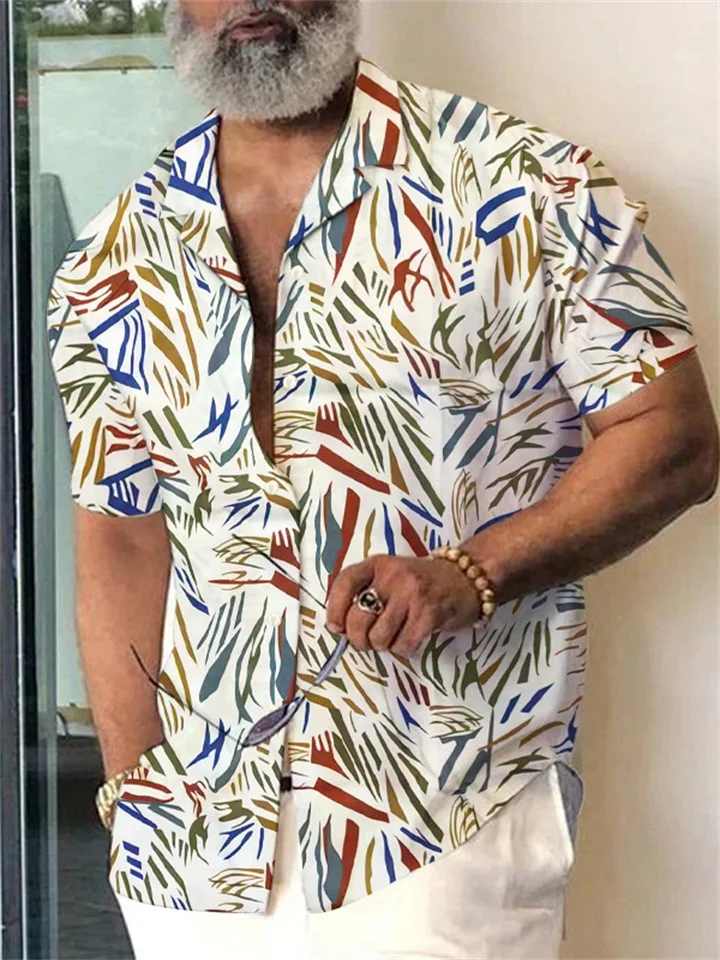 Summer Hawaii Bamboo Fiber Shirt Men's Slim Thin Section Printed Floral Lapel Short-sleeved Flower Shirt Cardigan Men's Models