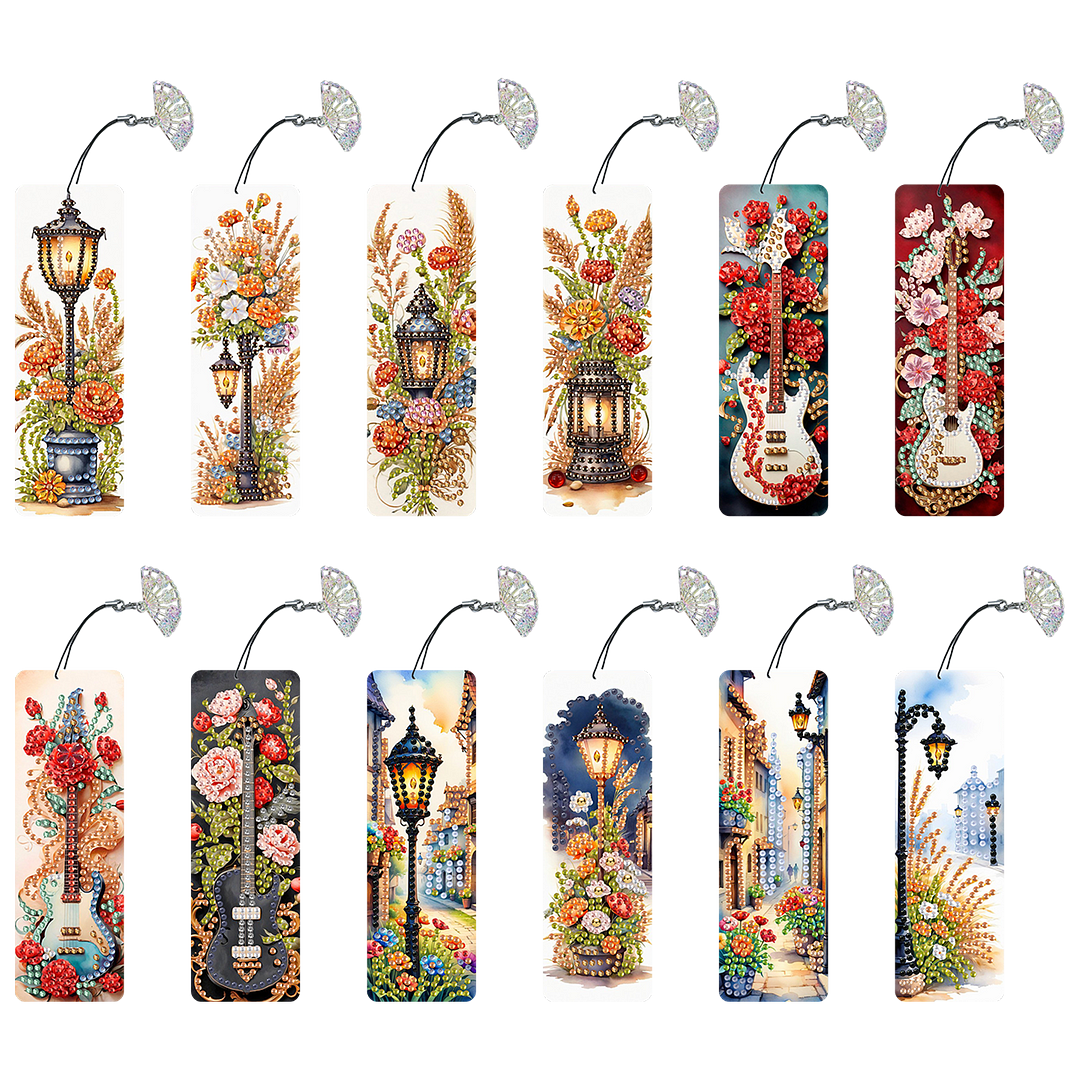 12Pcs Flower Scenery DIY Diamond Painting Bookmarks for Reading Enthusiasts