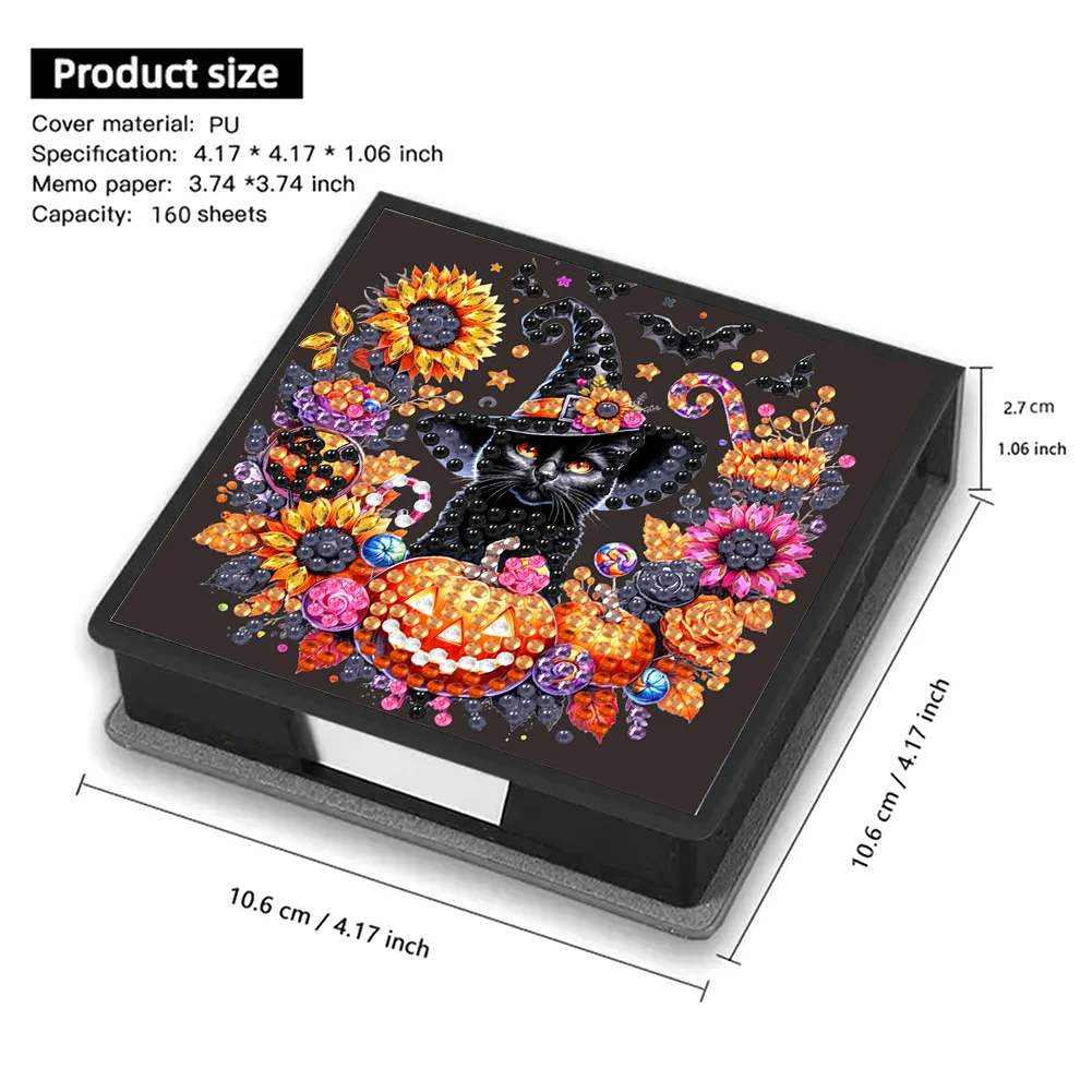 5D DIY PU Diamond Art Note Box with 160 Sheets Paper Mosaic Kit (Halloween)