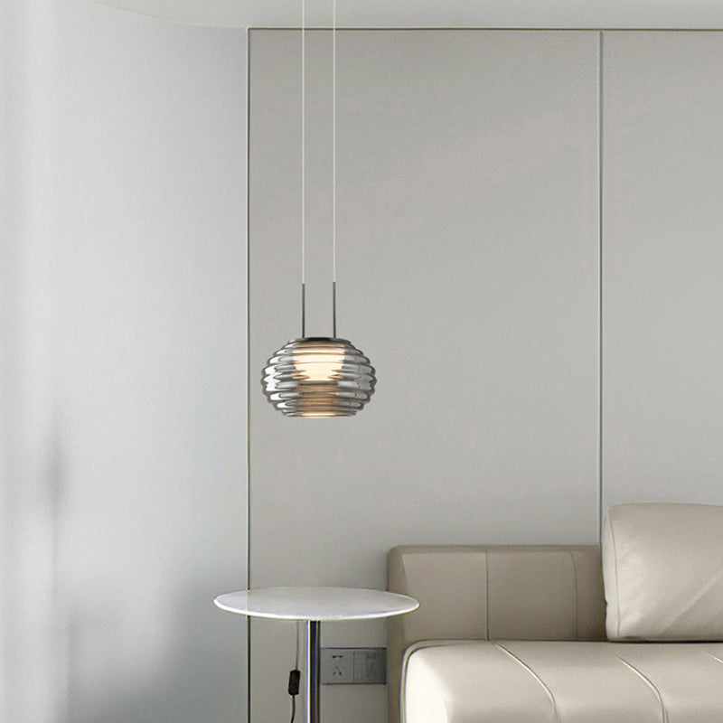 Modern Minimalist Globe Steel Glass LED Pendant Light For Living Room