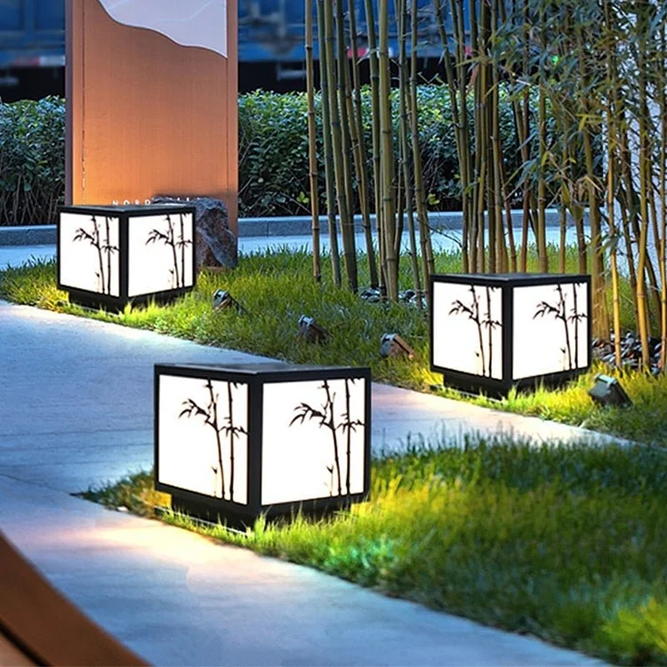 Square Bamboo Pattern Waterproof LED Modern Solar Lights Outdoor Pillar Lamp - Appledas