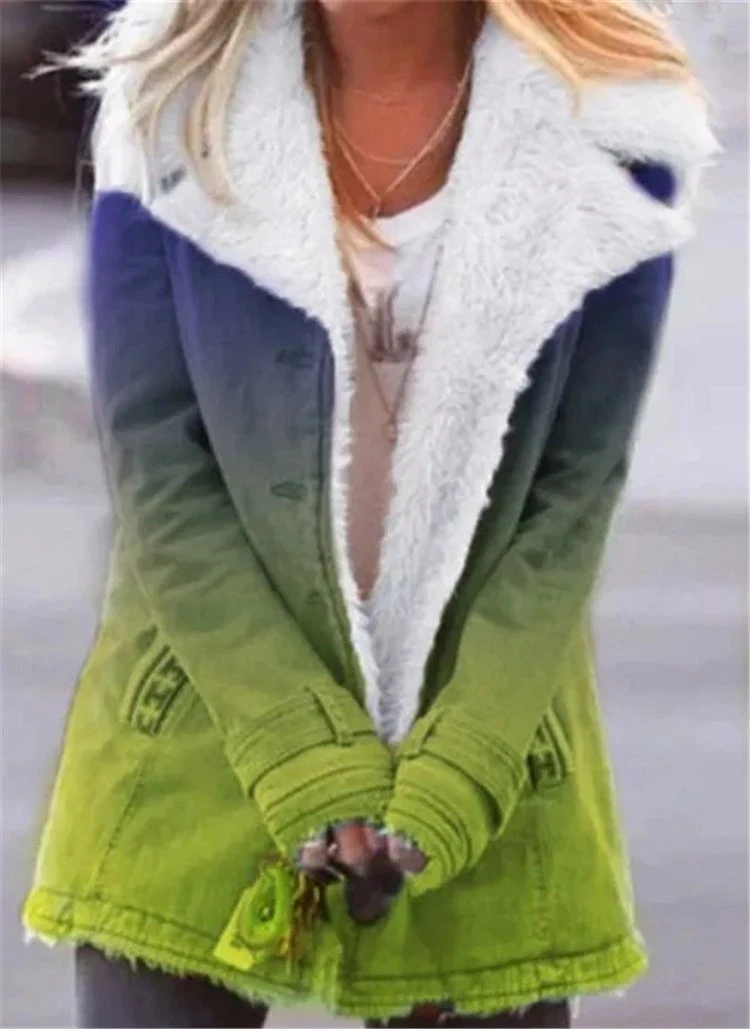  thdmladies Lapel Gradient Printing Plush Coat thedmladies