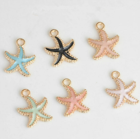 10pcs/lot Gold Cute Tropical Starfish Charms, Zinc Alloy Metal Enamel Starfish Charm Pendant ,Star Pendants,Sea Star Charms Pendant